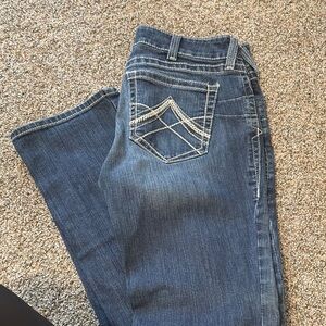 Ariat Blue Straight Leg Jeans with Geometric Stitching